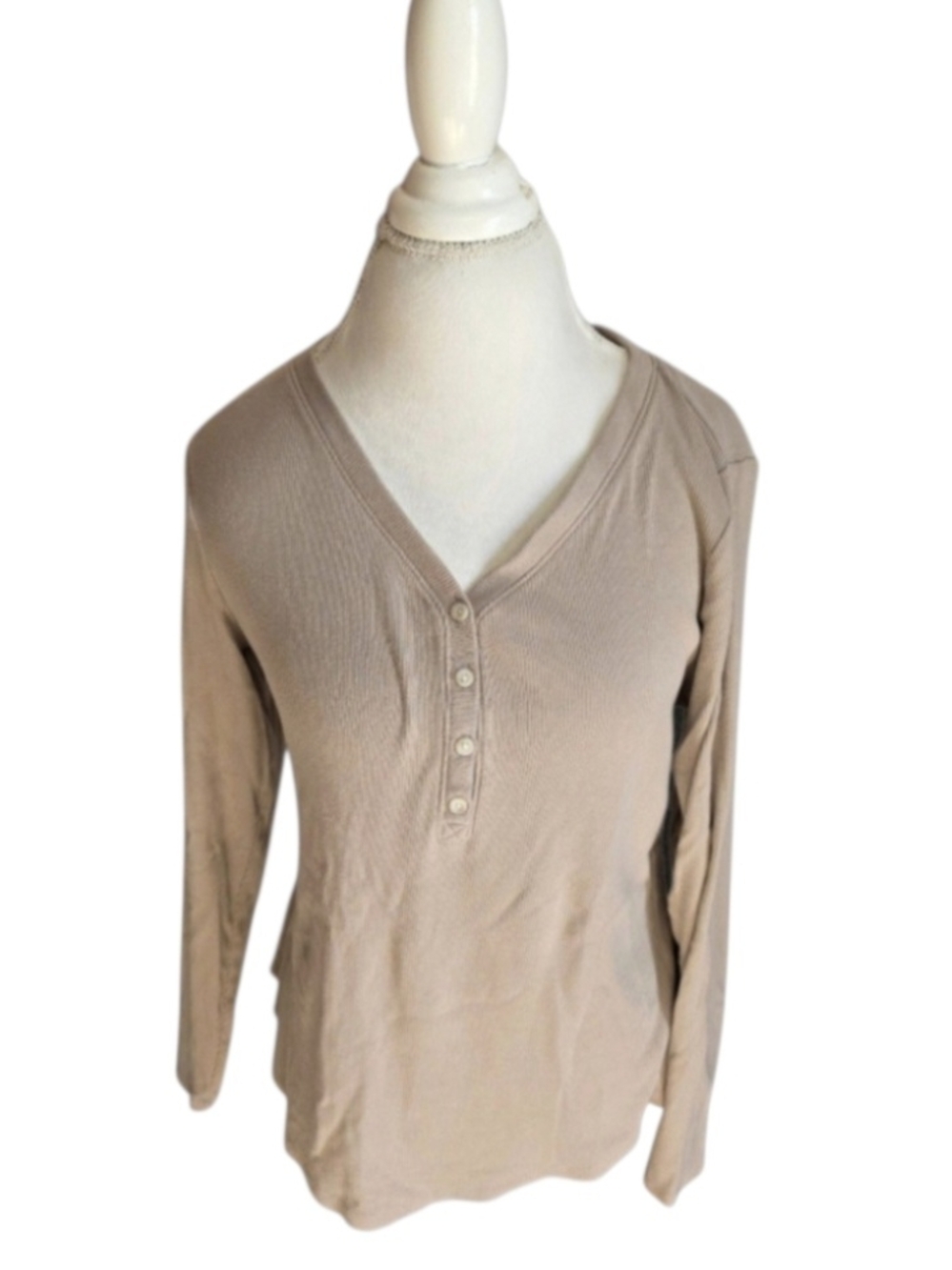 🍂 Sonoma Beige Long-Sleeve V-Neck Henley Top